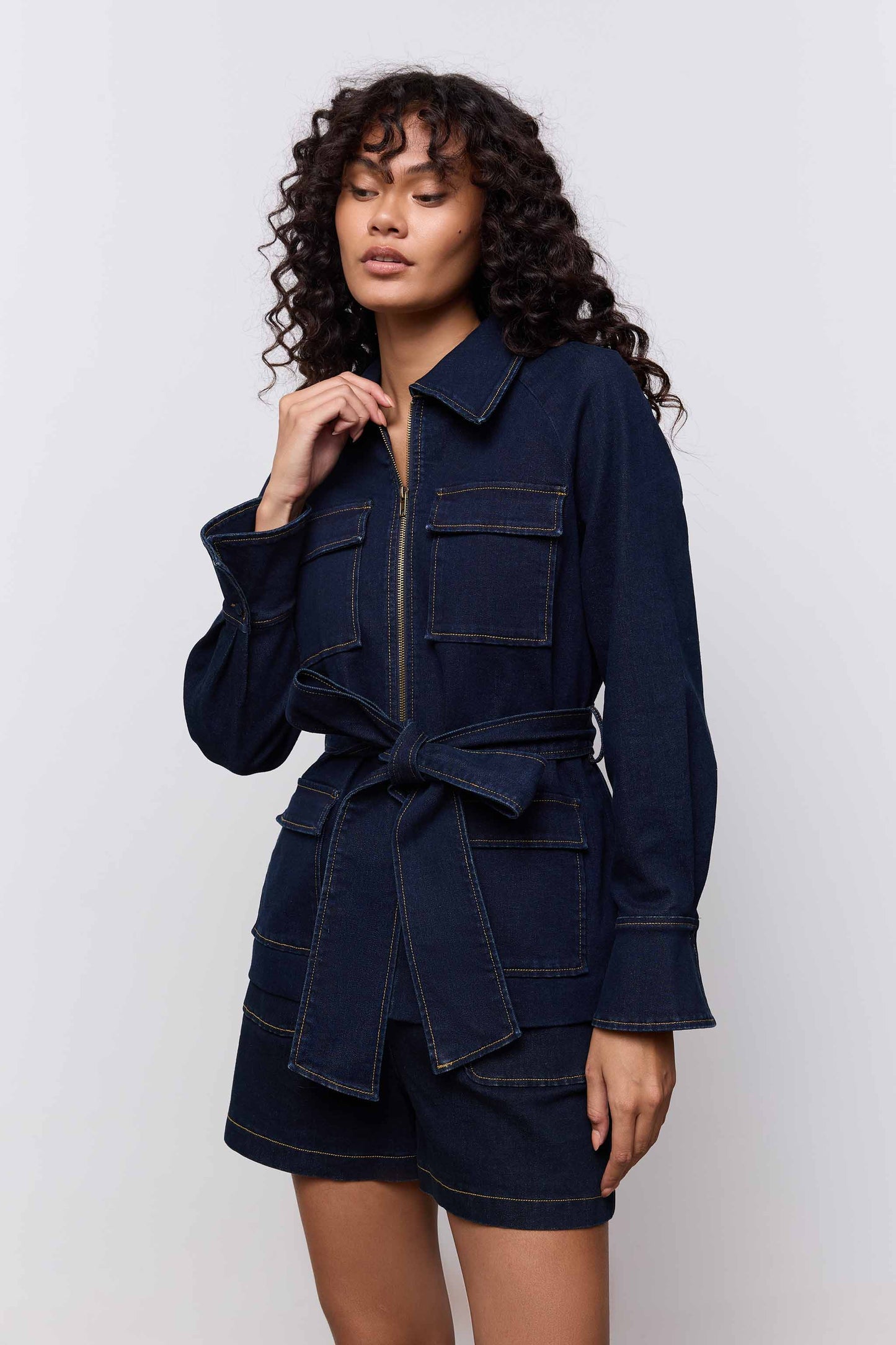 Denim Funnel Neck Jacket