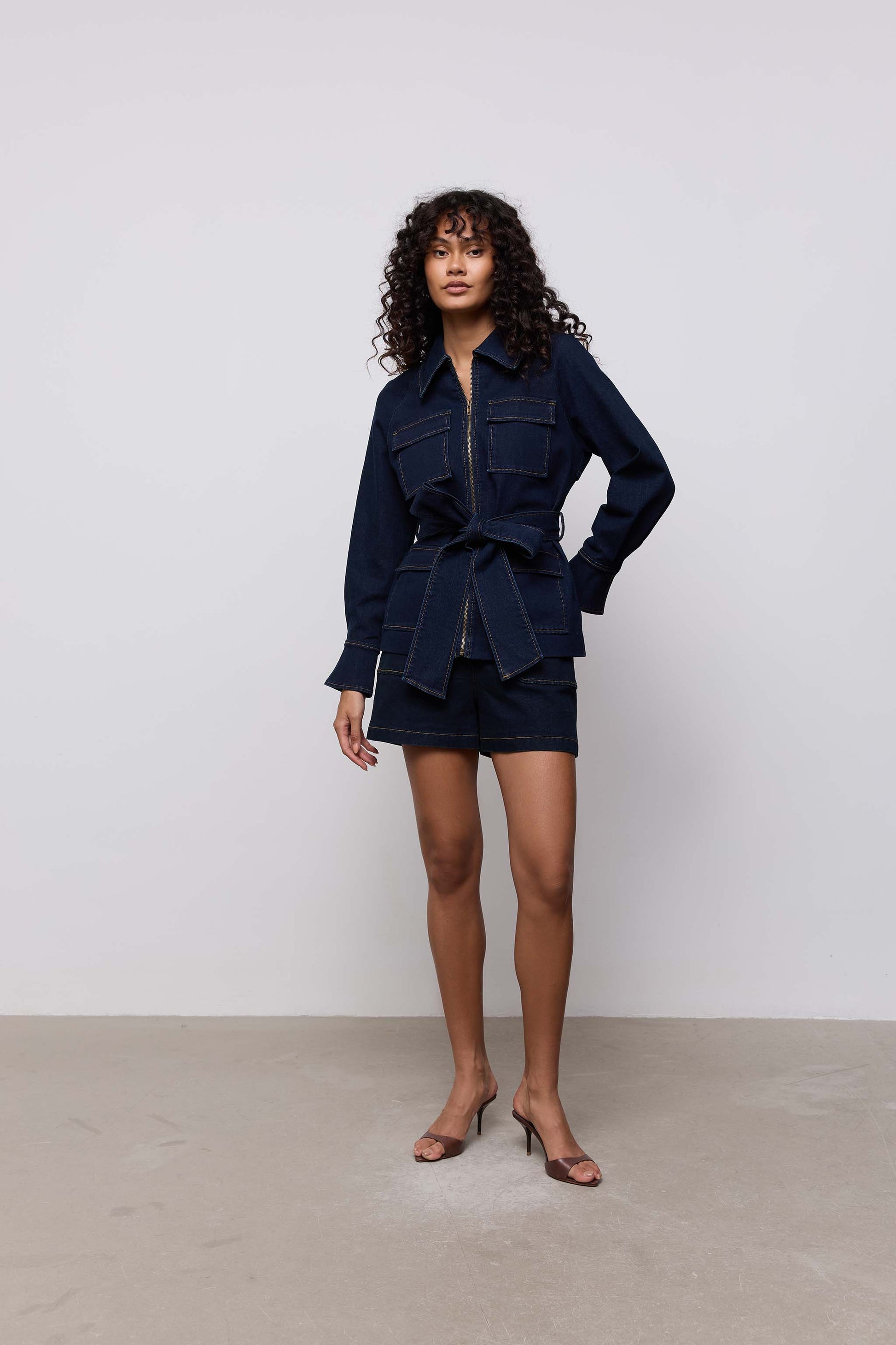 Denim Funnel Neck Jacket