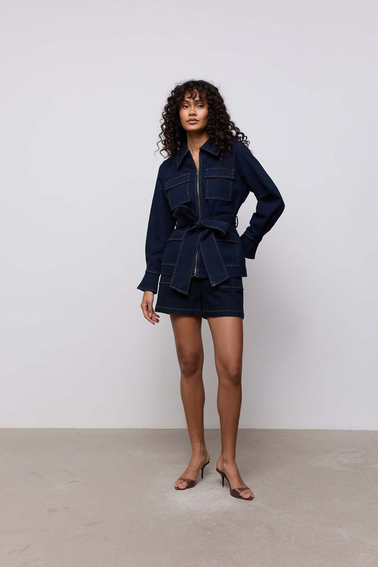 Denim Funnel Neck Jacket