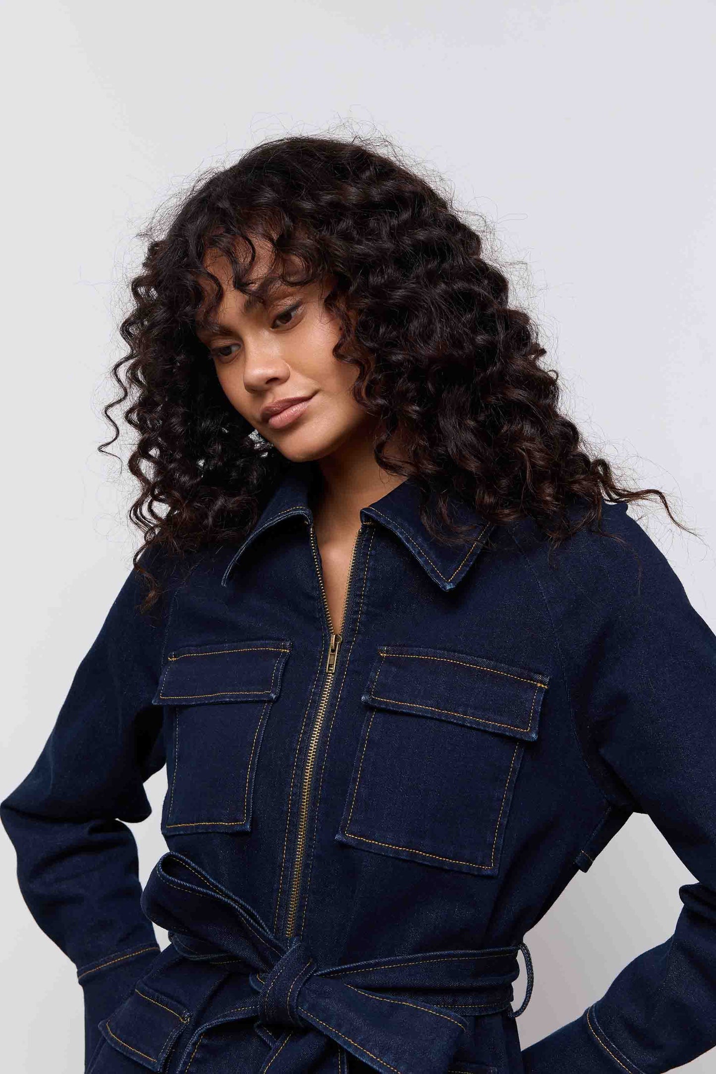 Denim Funnel Neck Jacket