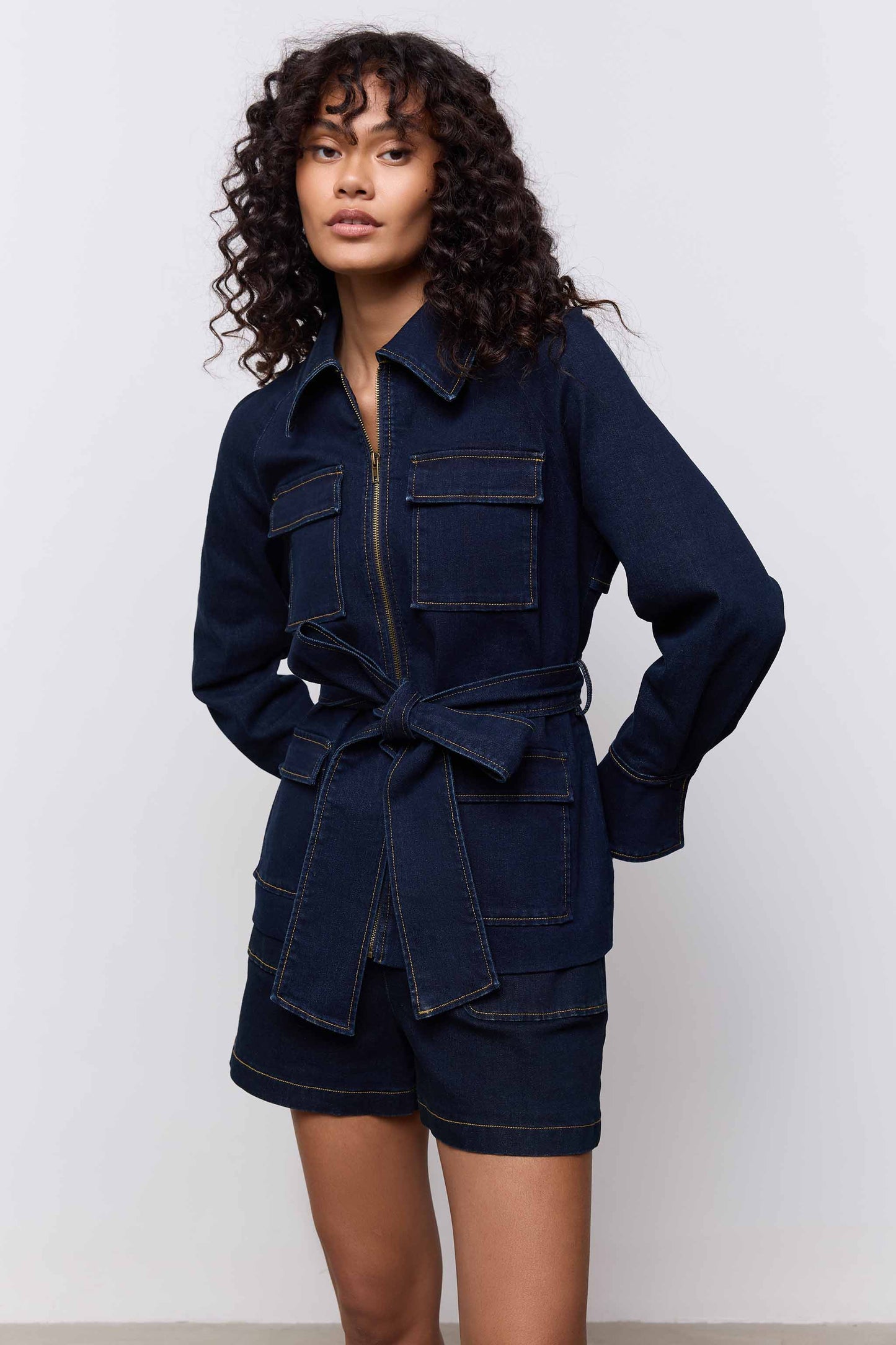 Denim Funnel Neck Jacket