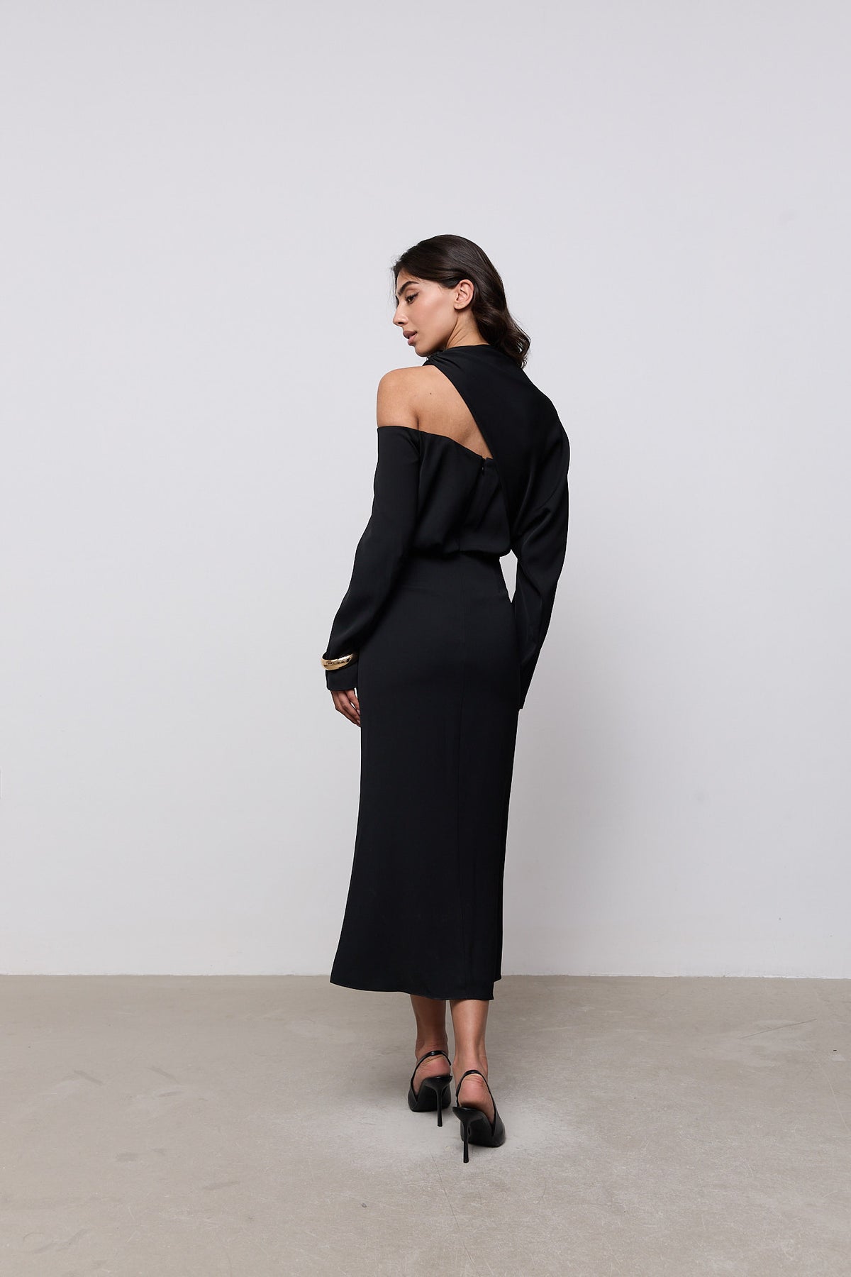 Draped One Shoulder Midi Dress