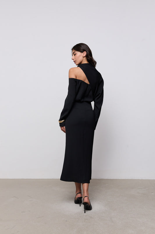 Draped One Shoulder Midi Dress
