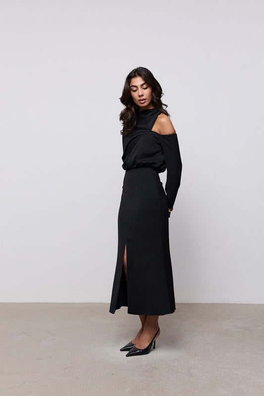 Draped One Shoulder Midi Dress