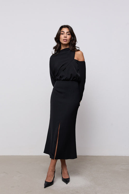 Draped One Shoulder Midi Dress