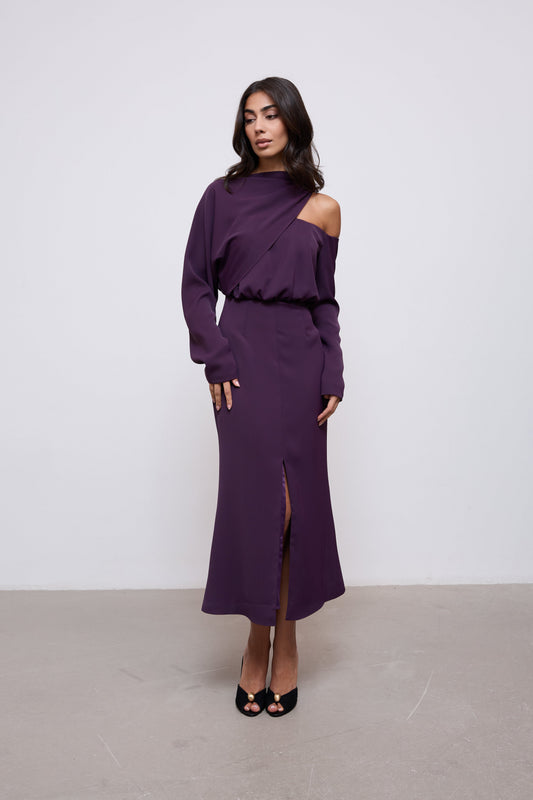 Draped One Shoulder Midi Dress