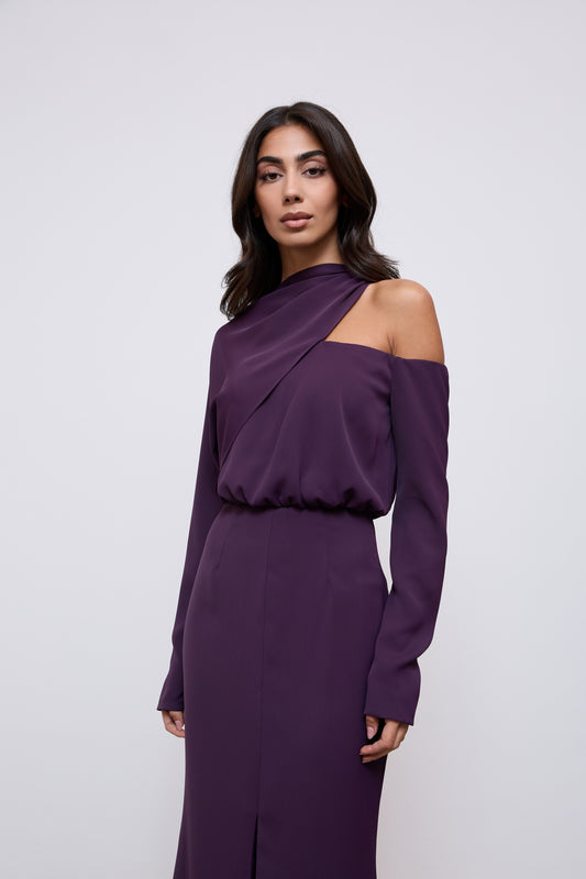 Draped One Shoulder Midi Dress