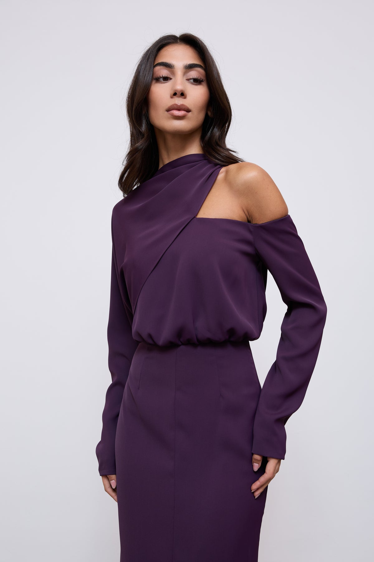Draped One Shoulder Midi Dress