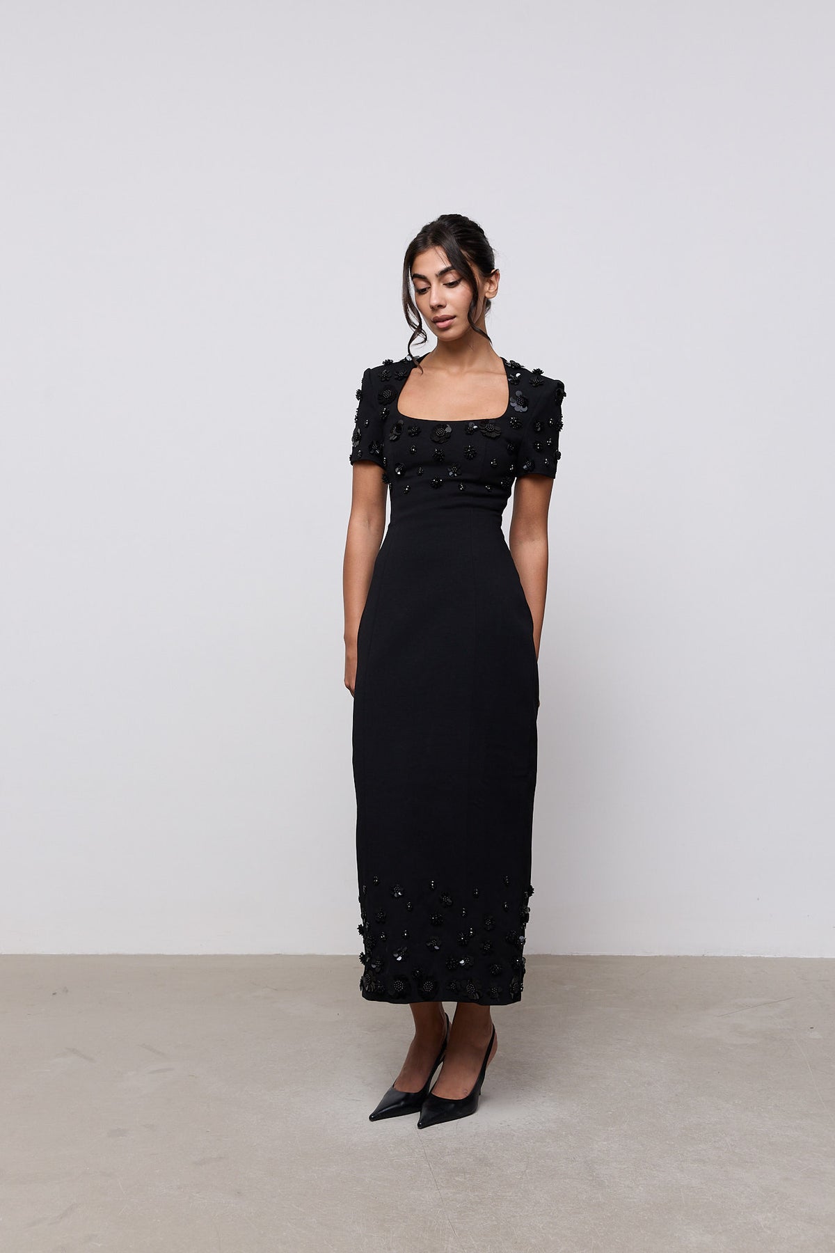 Embellished Appliqué Midi Dress