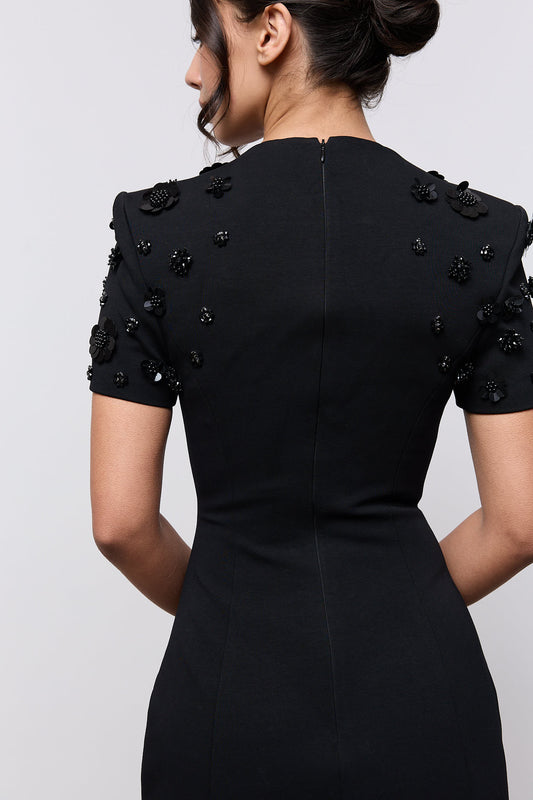 Embellished Appliqué Midi Dress