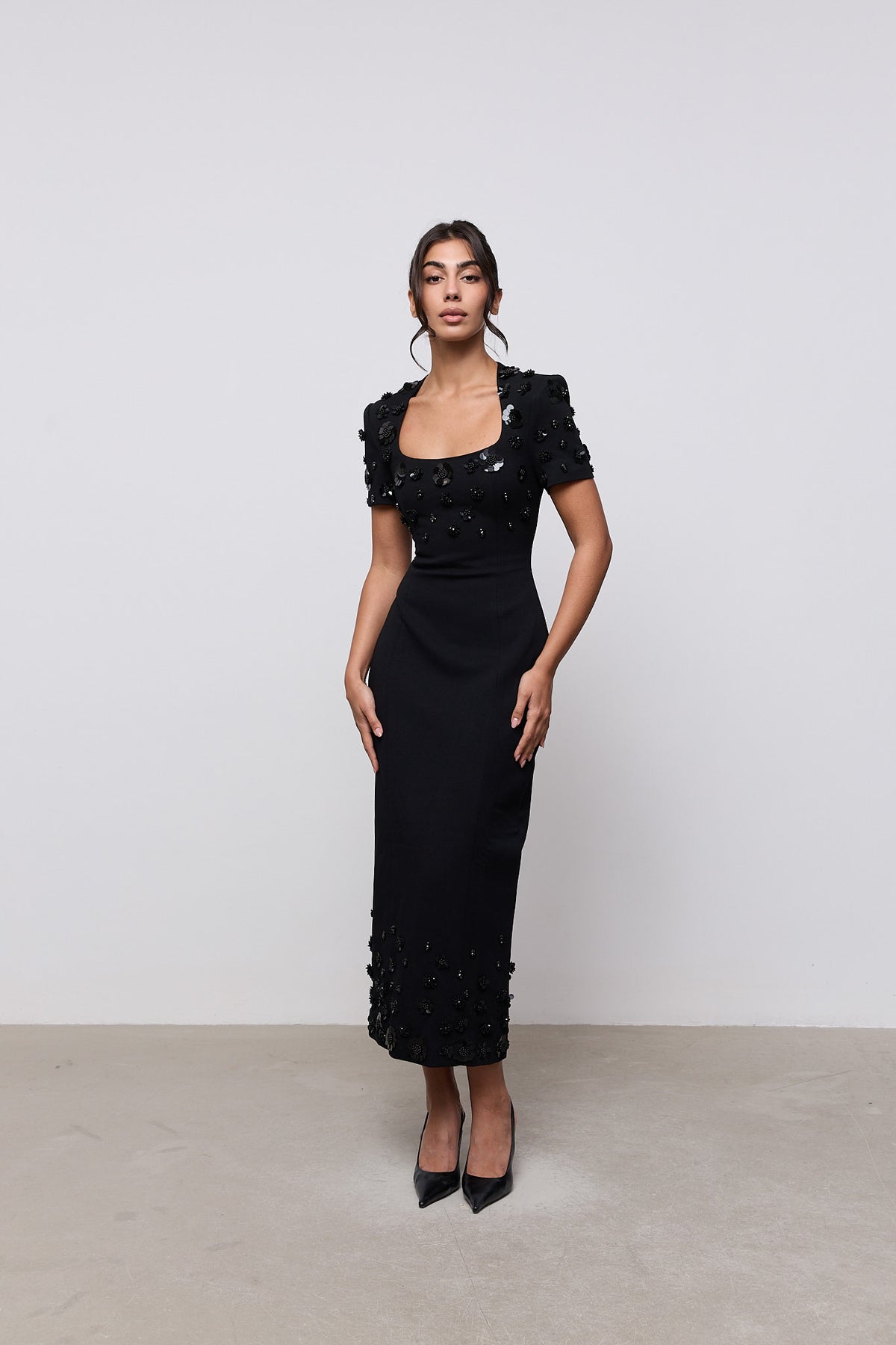 Embellished Appliqué Midi Dress
