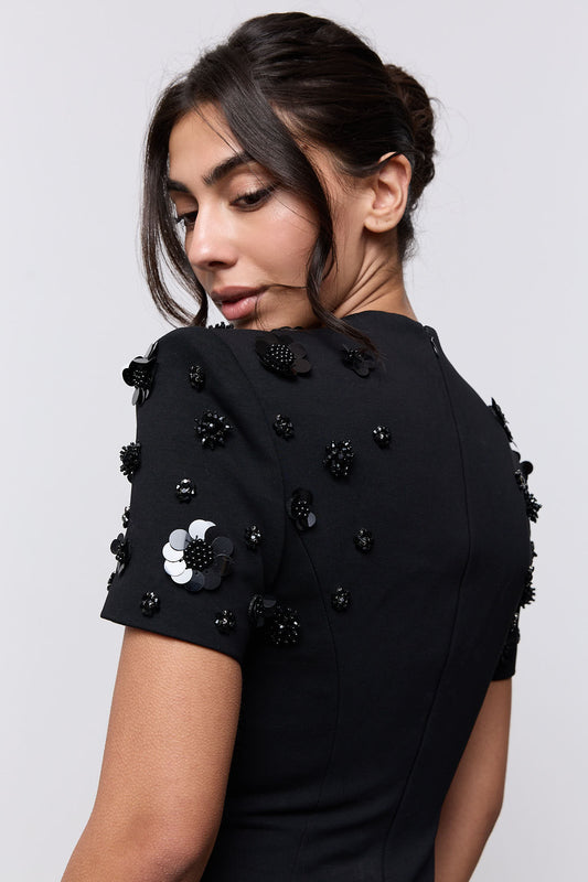 Embellished Appliqué Midi Dress