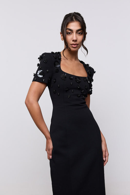 Embellished Appliqué Midi Dress