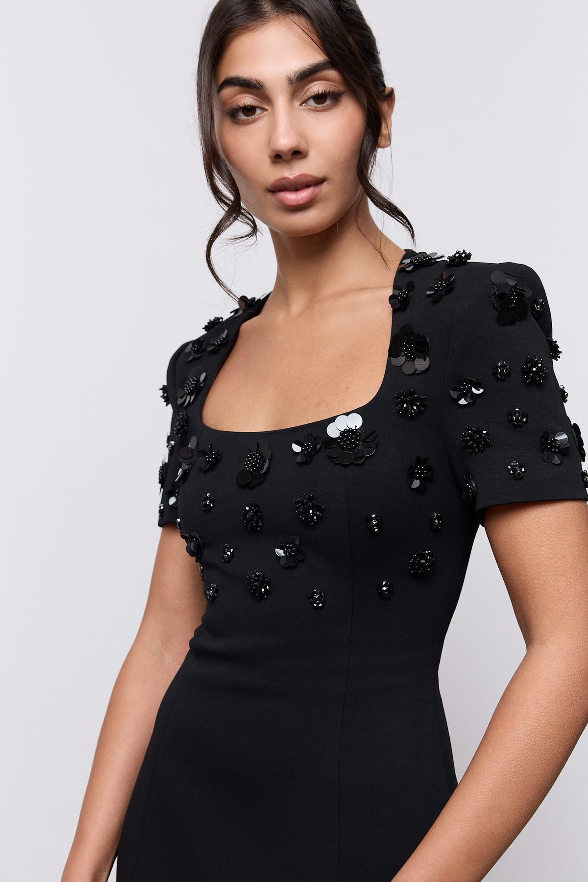Embellished Appliqué Midi Dress
