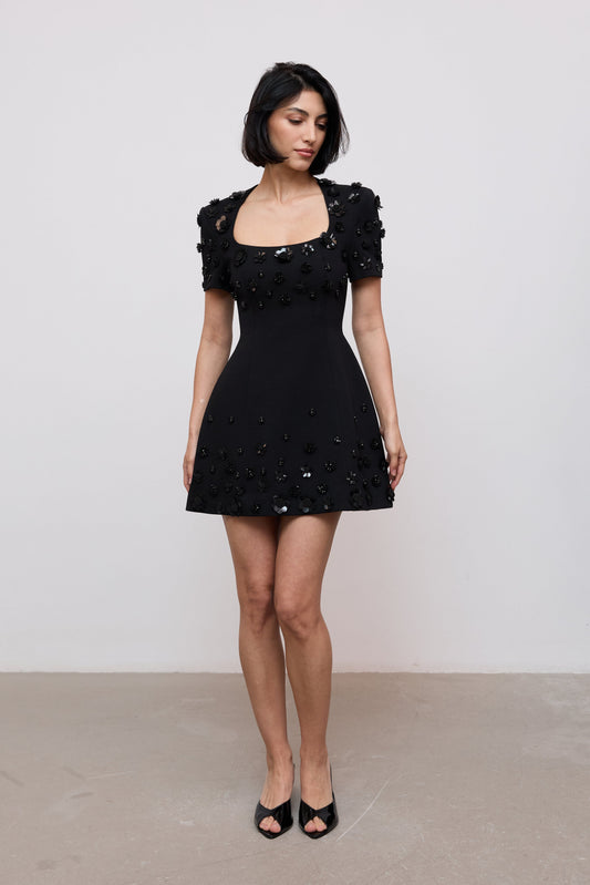 Embellished Appliqué Mini Dress