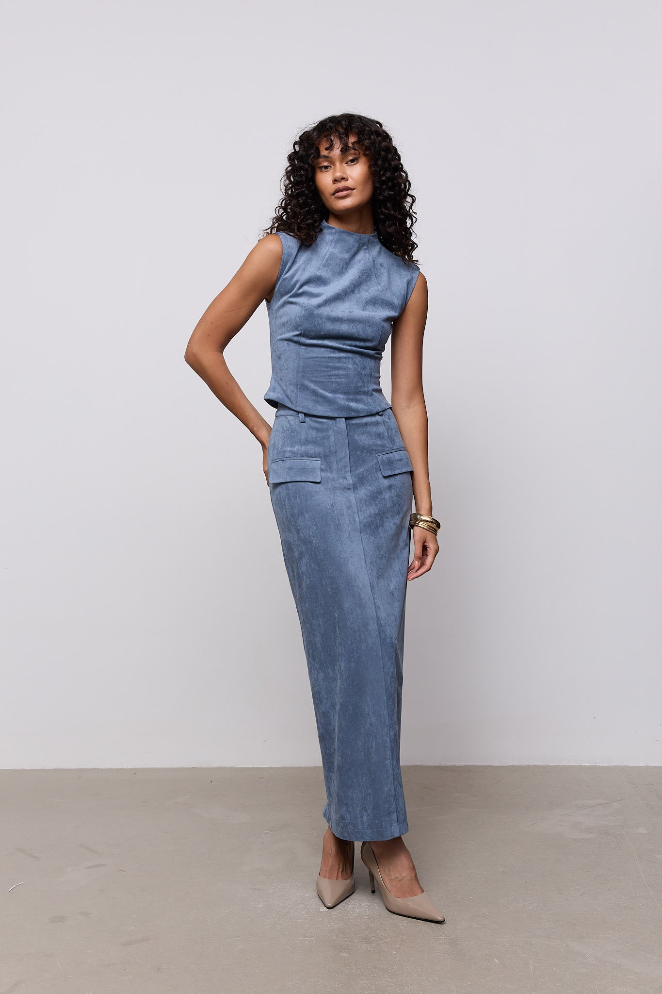 Faux Suede Maxi Skirt