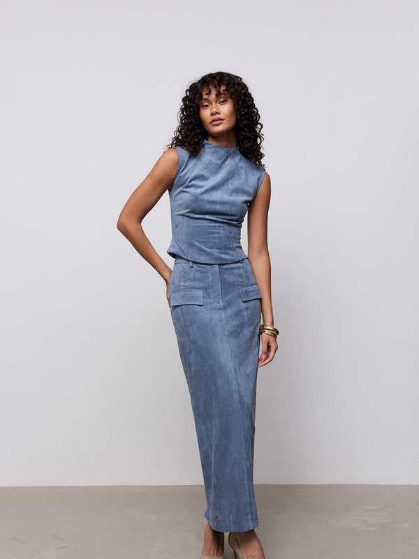 Faux Suede Maxi Skirt