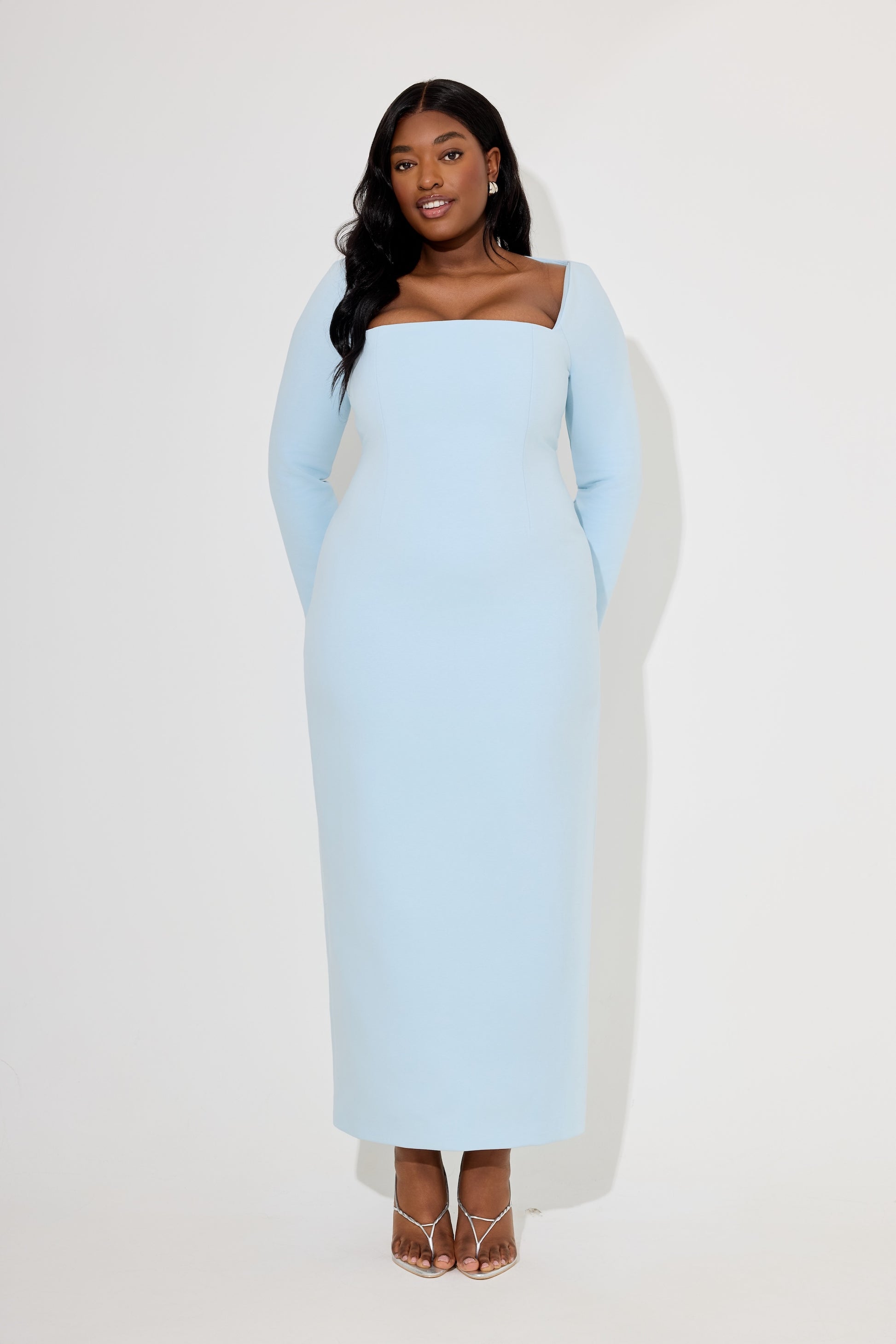 powder blue long sleeve dress Framed Neckline Maxi Dress – Odd Muse