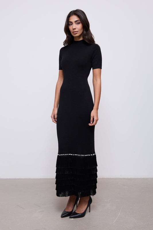 Knitted Fringe Detail Midi Dress