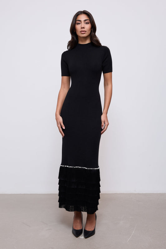 Knitted Fringe Detail Midi Dress