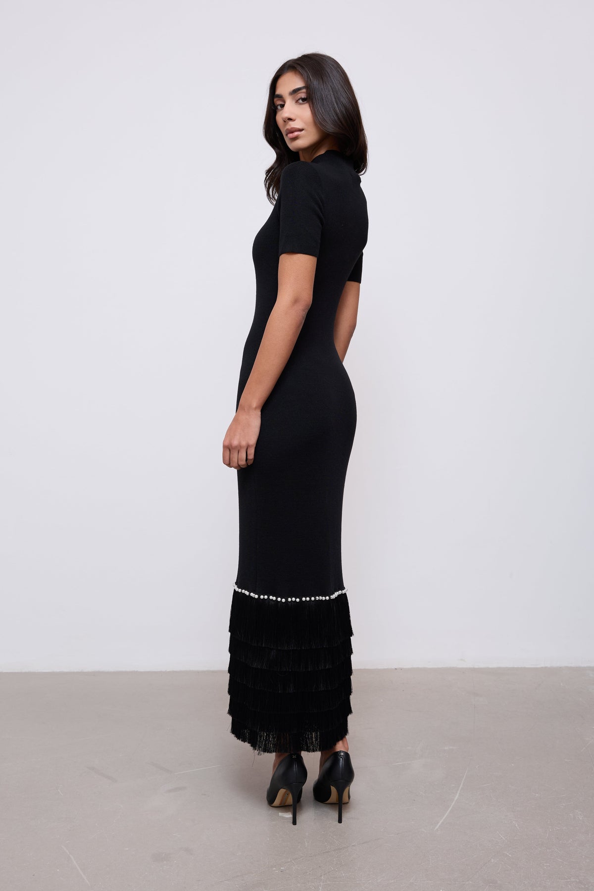 Knitted Fringe Detail Midi Dress