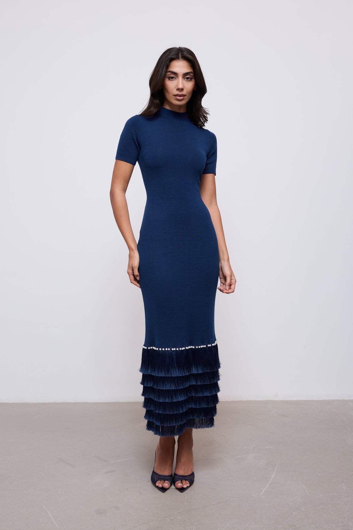 Knitted Fringe Detail Midi Dress
