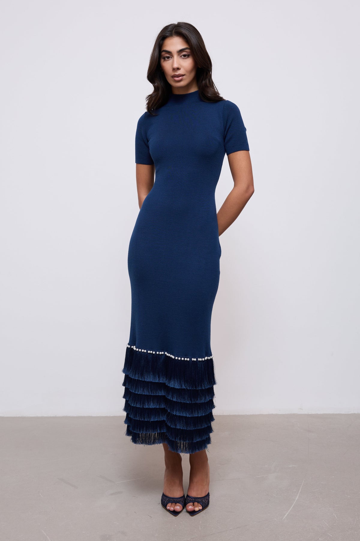 Knitted Fringe Detail Midi Dress