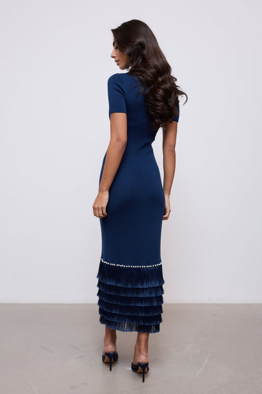 Knitted Fringe Detail Midi Dress
