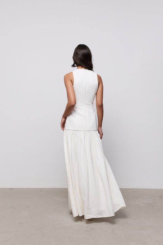 Linen Mix Dropped Waist Maxi Dress