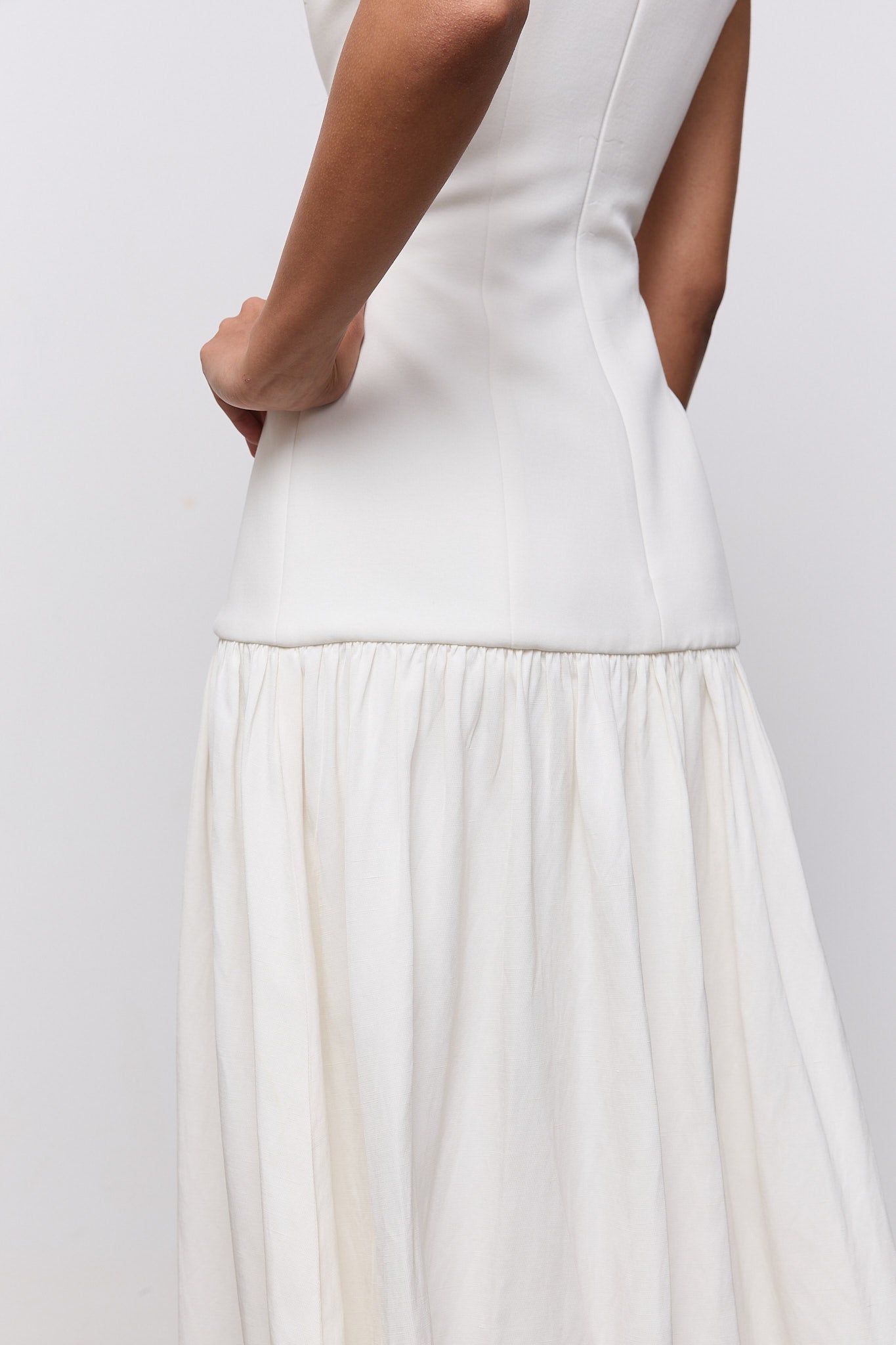 Linen Mix Dropped Waist Maxi Dress