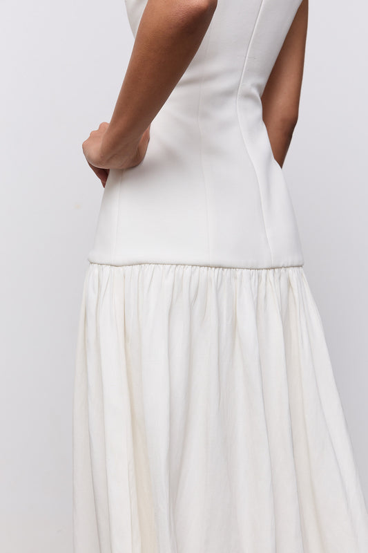 Linen Mix Dropped Waist Maxi Dress