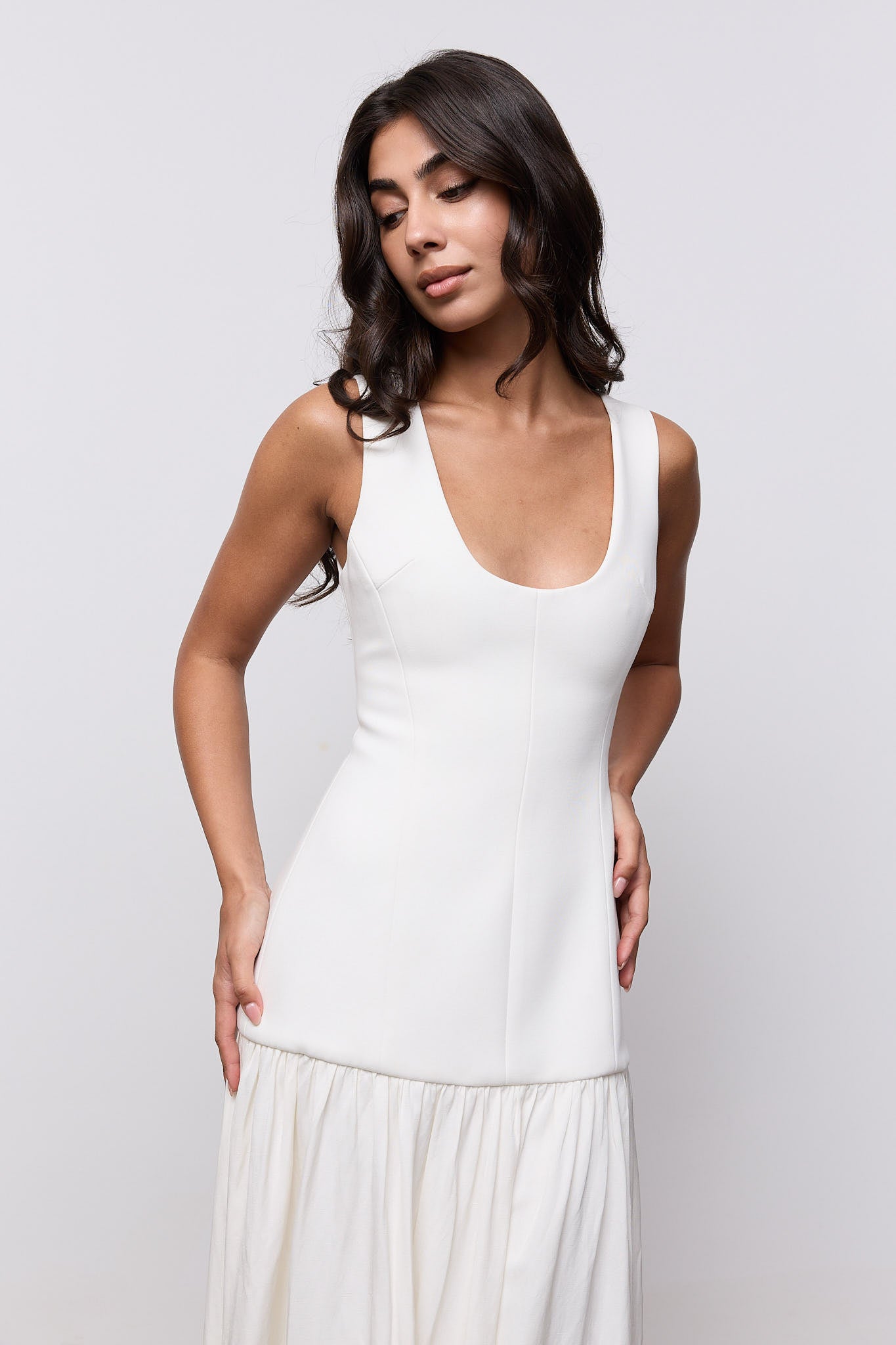 Linen Mix Dropped Waist Maxi Dress