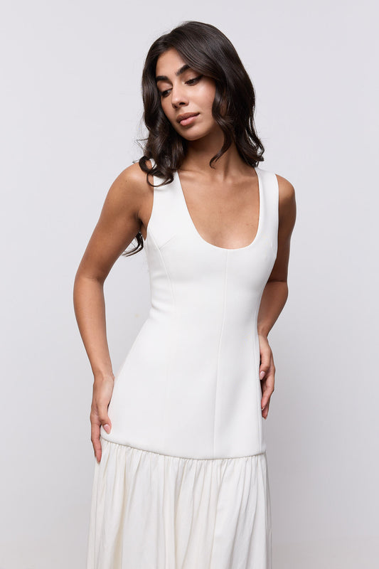 Linen Mix Dropped Waist Maxi Dress