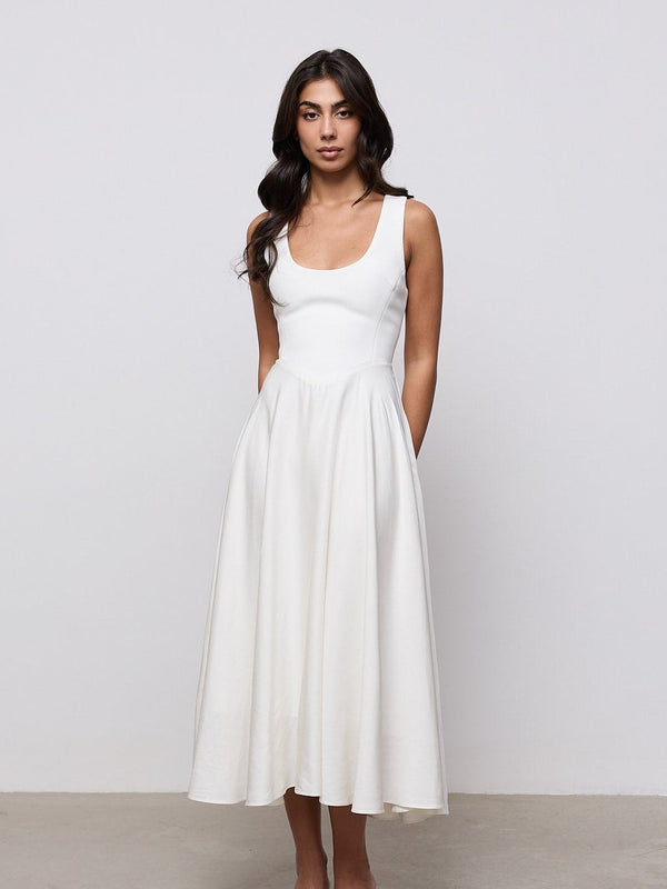 Linen Mix Midi Dress