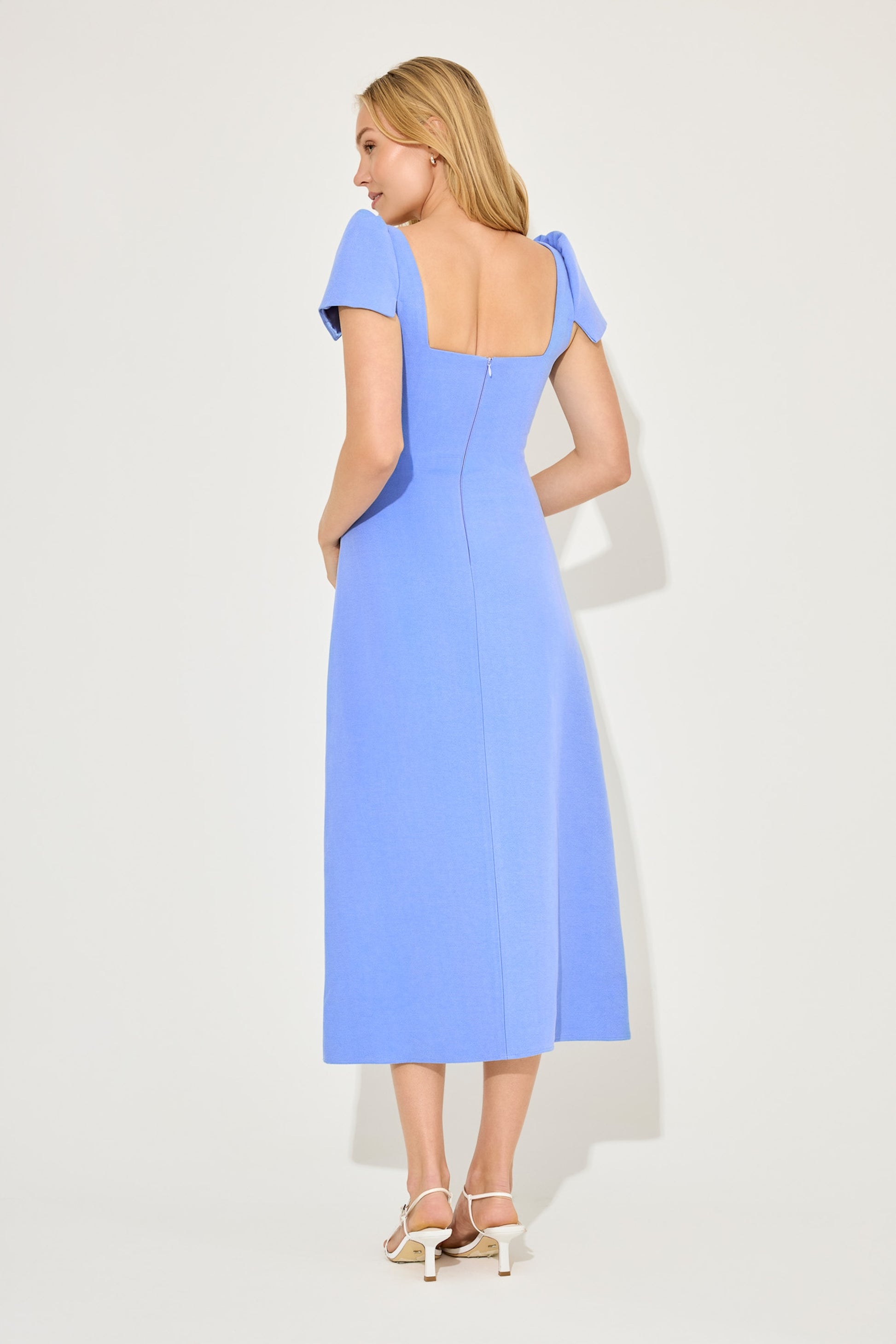 Linen Mix Square Neck Midi Dress