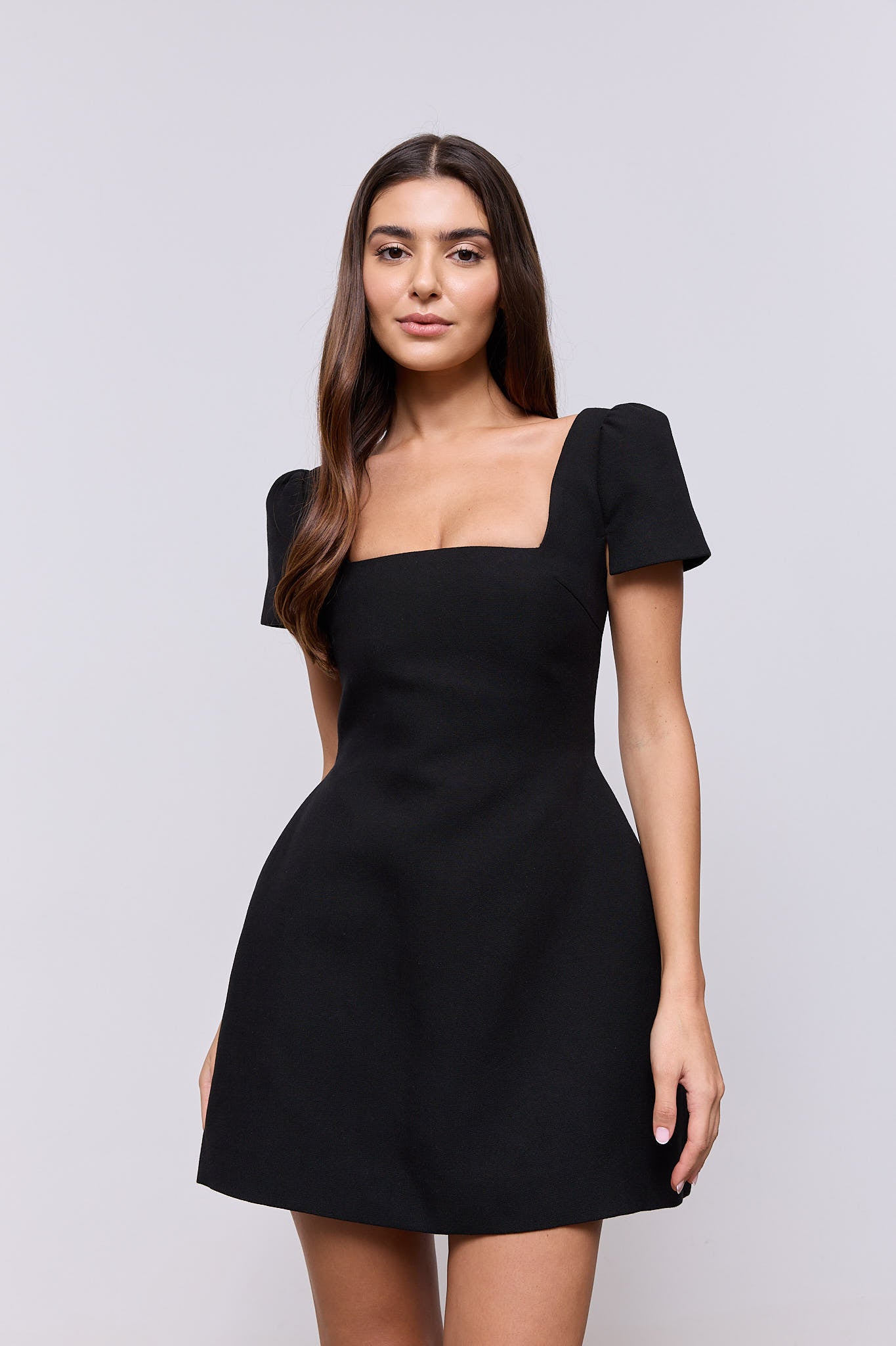 Linen Mix Square Neck Mini Dress