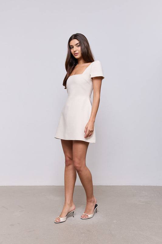 Linen Mix Square Neck Mini Dress