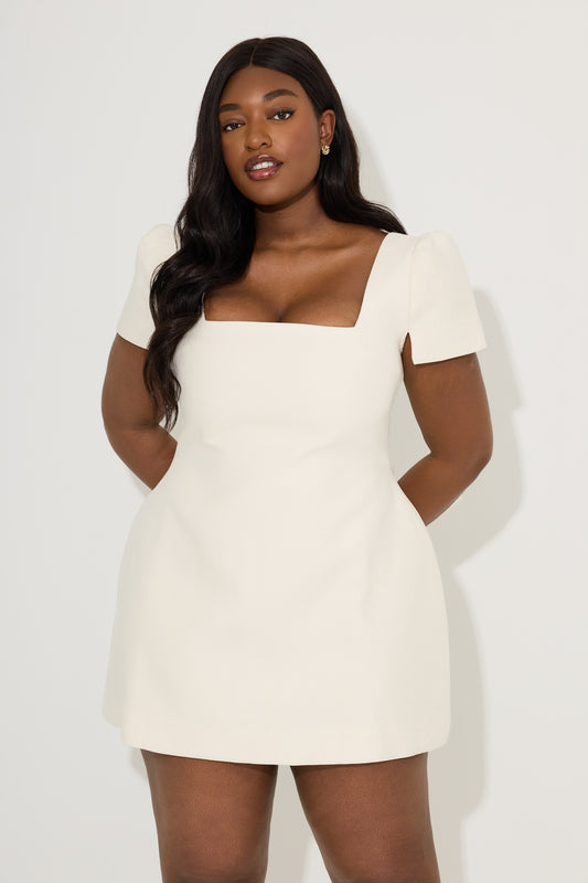 Linen Mix Square Neck Mini Dress