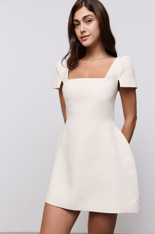 Linen Mix Square Neck Mini Dress