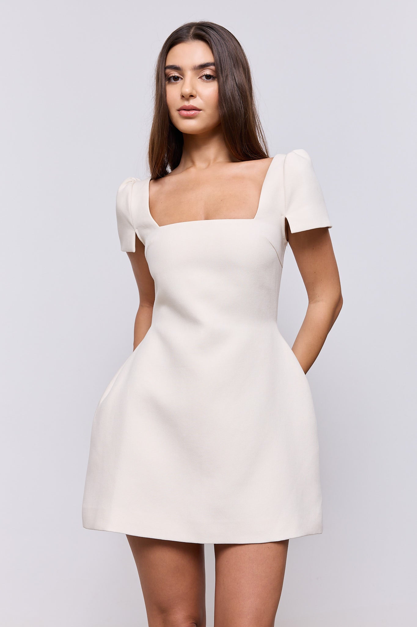 Linen Mix Square Neck Mini Dress