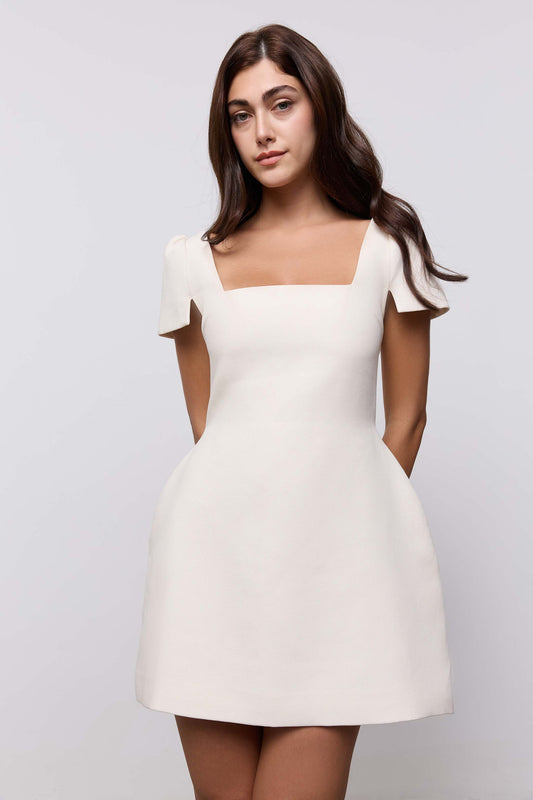 Linen Mix Square Neck Mini Dress