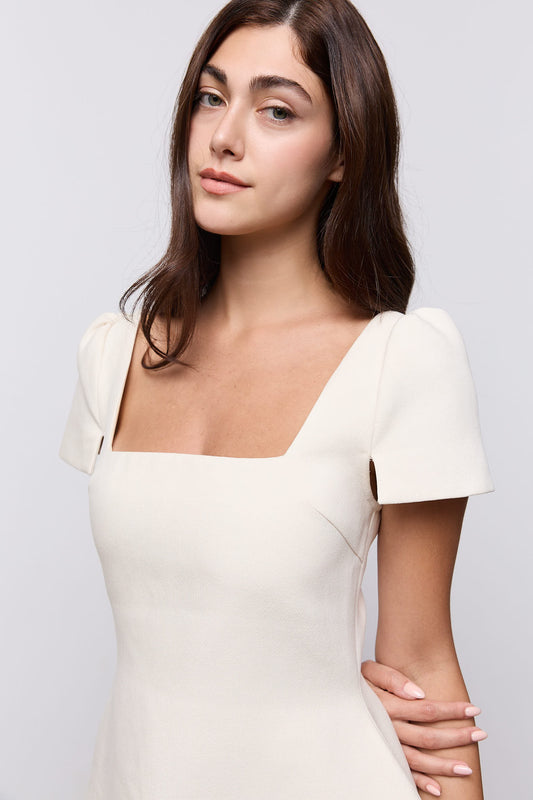 Linen Mix Square Neck Mini Dress