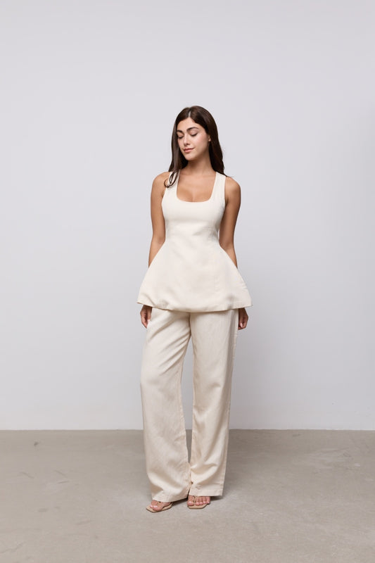 Linen Mix Tie Waist Trousers