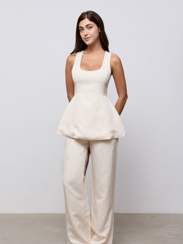 Linen Mix Tie Waist Trousers