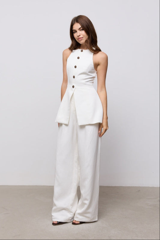 Linen Mix Wide Leg Trousers