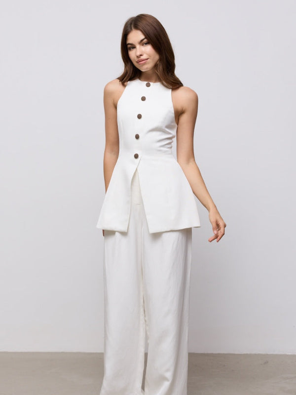 Linen Mix Wide Leg Trousers