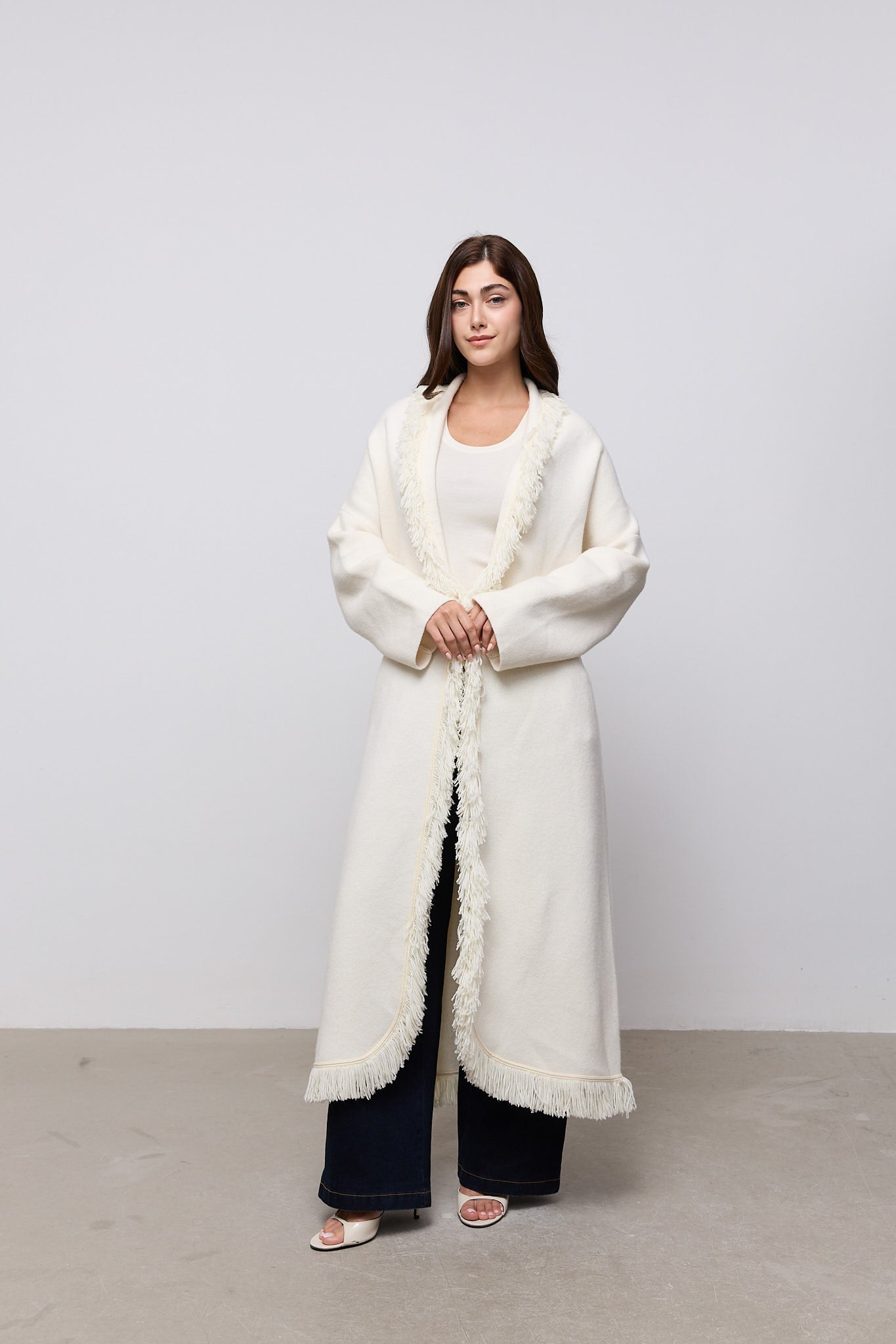 Long Line Wool Fringe Cardigan