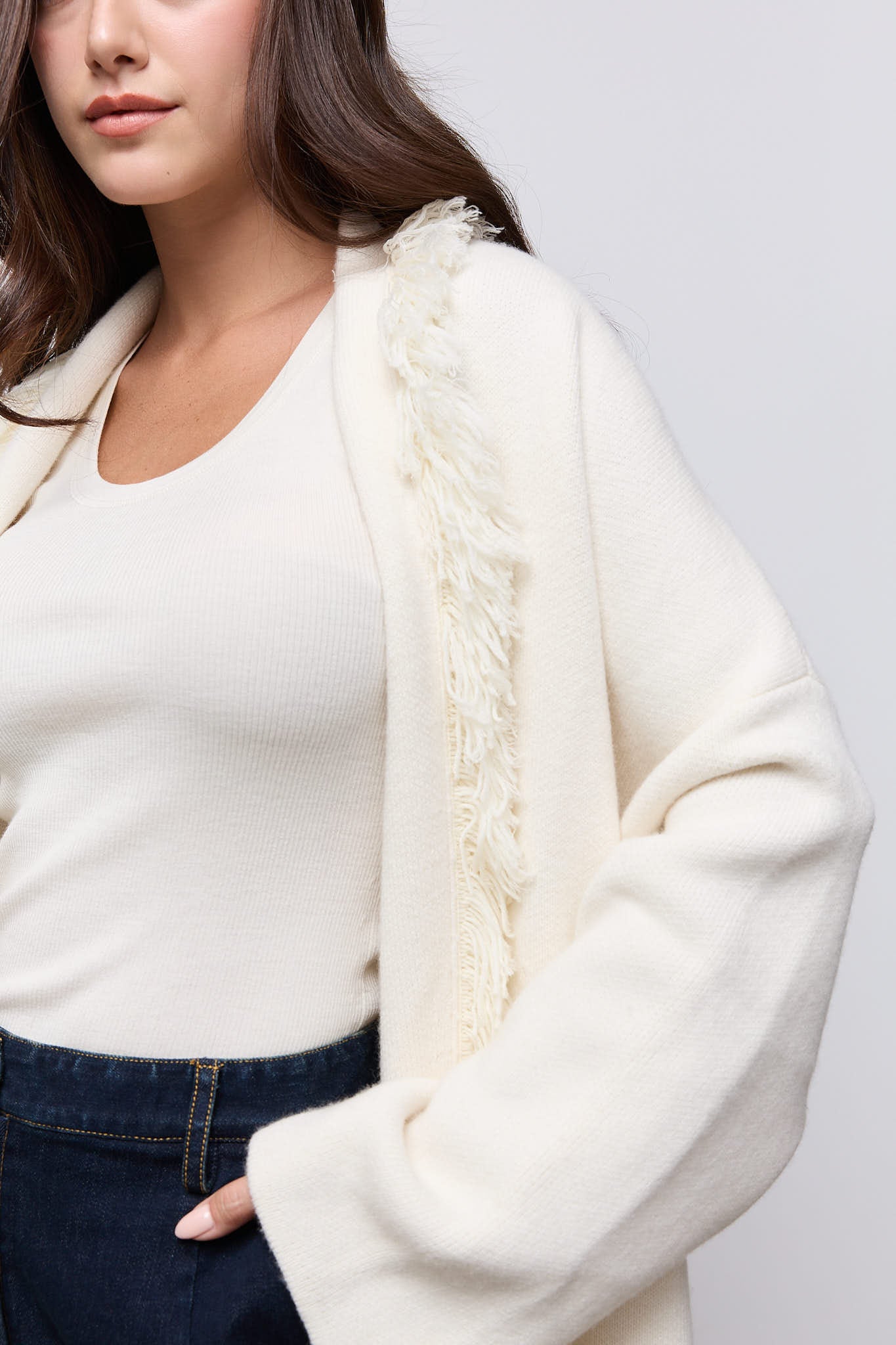 Long Line Wool Fringe Cardigan
