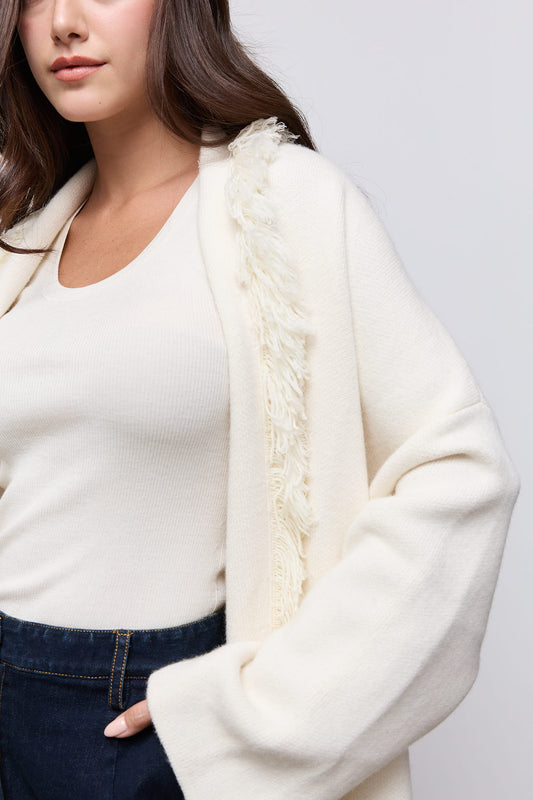 Long Line Wool Fringe Cardigan