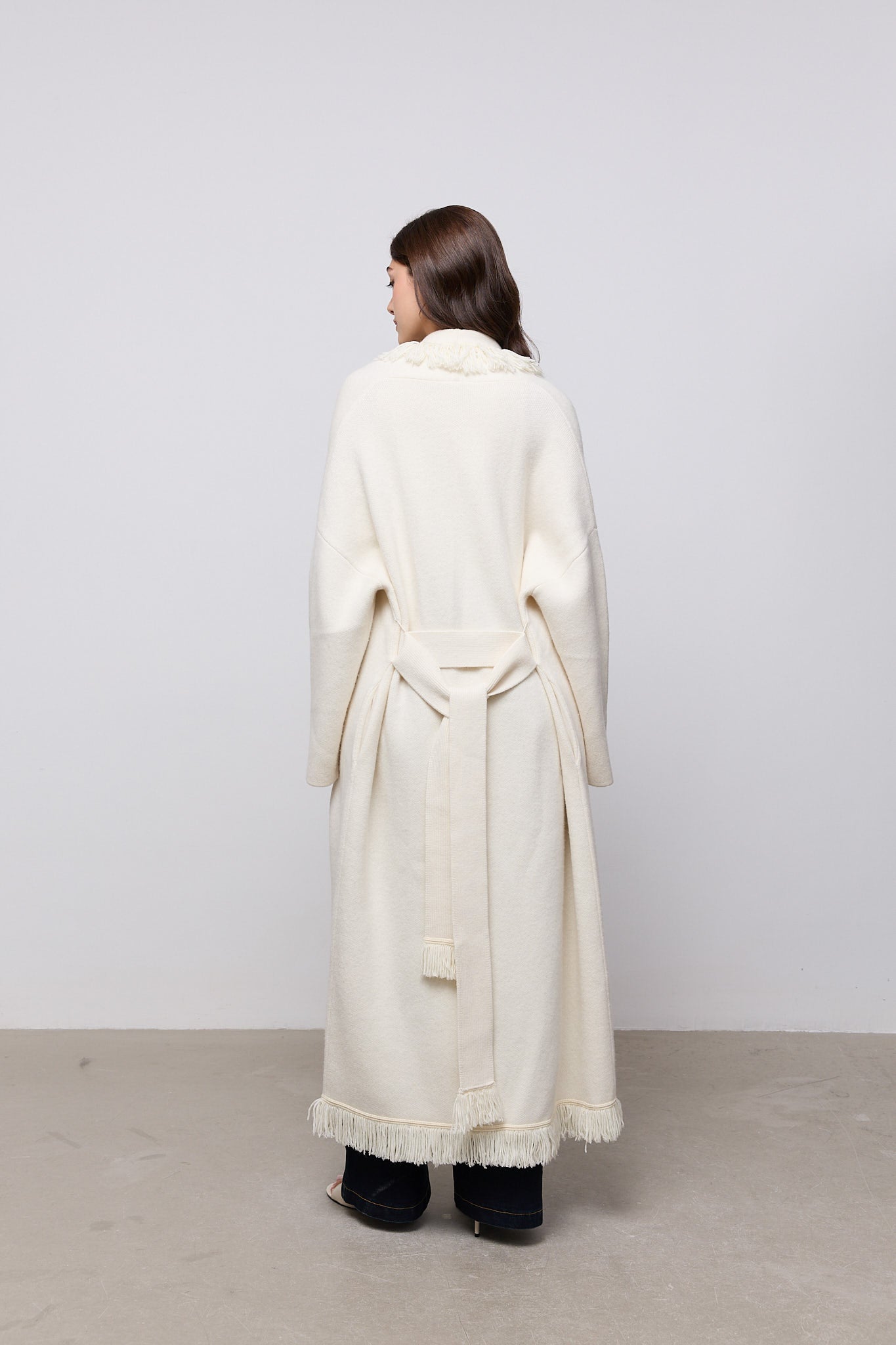 Long Line Wool Fringe Cardigan